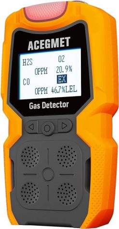 Detector de gas, monitor de gas ACEGMET 4, indicador múltiple (vibración, audible, visual) H2S, O2, CO y LEL 4, monitor de gas recargable personal de 4 medidores de gas, 2 años de vida del sensor de gas