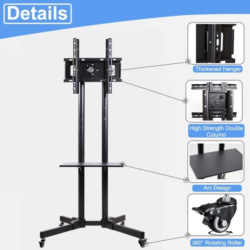 Carrito giratorio de TV móvil con capacidad para hasta 110 libras, soporte para televisores rodantes de 32 a 60 pulgadas, vertical a paisaje, base de soporte de suelo resistente para transmisión en vivo, videoconferencias, Tiktok, YouTube Zoom Hellsehen - Imagen 3