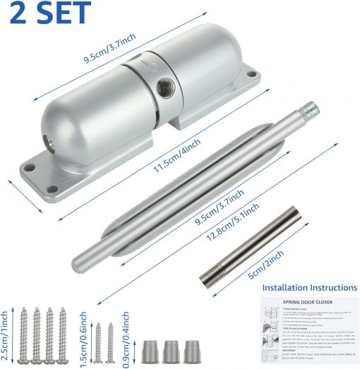 Paquete de 2 cierrapuertas con resorte de seguridad de 4-1/4 pulgadas, cierrapuertas automático residencial, cierrapuertas automático, bisagra de puerta de cierre ajustable para convertir puertas con bisagras en cierre automático, gris - Imagen 2