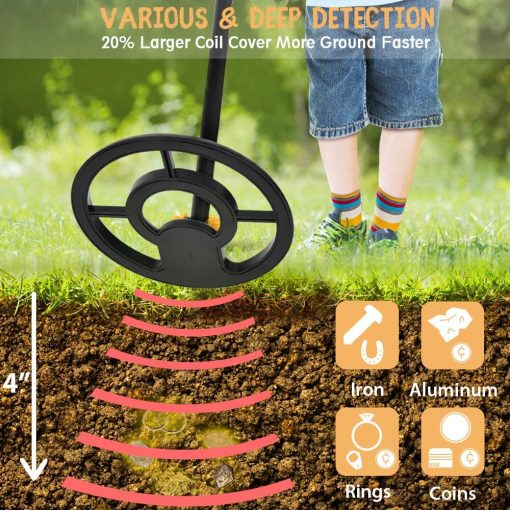 RM RICOMAX Detector de metales para niños, detector de metales impermeable de 7.4 pulgadas, detector de metales dorado ligero (24-35 pulgadas), detector de metales ajustable para jóvenes y jóvenes con alta precisión, color amarillo - Imagen 2