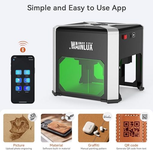 WAINLUXPRO Mini grabador láser K6 Pro, máquina de grabado láser de 3000 mW, alta precisión de 0.002 in, cortador láser portátil y máquina grabadora para madera, vinilo y vidrio, arte de bricolaje.