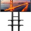 Yaheetech Soporte de TV móvil con ruedas, carrito de TV ajustable con ruedas para TV LCD LED de 32 a 75 pulgadas con estantes de almacenamiento y base resistente, VESA máximo