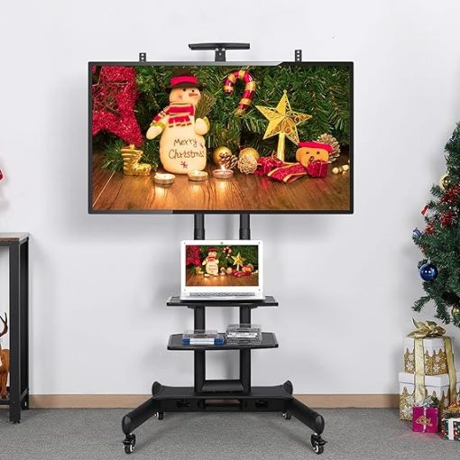 Yaheetech Soporte de TV móvil con ruedas, carrito de TV ajustable con ruedas para TV LCD LED de 32 a 75 pulgadas con estantes de almacenamiento y base resistente, VESA máximo - Imagen 2