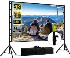 Pantalla de proyector de 180 pulgadas con soporte.