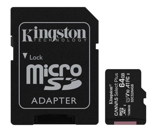 Memoria MicroSD KINGSTON 64GB Canvas Select Plus, UHS-I Clase 10, Lectura 100MB/s, Con Adaptador