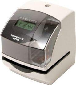 COMPUMATIC Reloj electrónico MP550 y sello de fecha, construcción duradera y resistente, impresión personalizable, para nómina, seguimiento de trabajos o validación de formularios