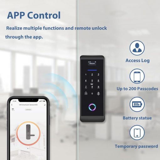 Cerradura inteligente, huella dactilar, WiFi sin llave, cerradura de puerta de entrada con teclado de pantalla táctil, IP65 resistente a la intemperie, control remoto por aplicación - Imagen 3