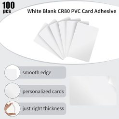 100 tarjetas adhesivas de PVC CR80, color blanco, calidad gráfica, tarjetas de PVC con respaldo adhesivo de mylar, tarjetas de visita para tarjeta de identificación con foto
