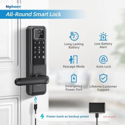 Cerradura de puerta inteligente con video WiFi: cerradura de puerta de huellas dactilares con cámara - Cerradura de puerta de entrada sin llave con mango - Cerradura de puerta digital electrónica