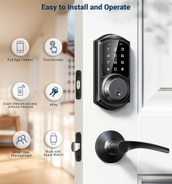 Veise Cerradura inteligente con control de aplicación, cerradura inteligente de entrada sin llave para puerta delantera, cerradura digital electrónica con código, fácil instalación, negro mate