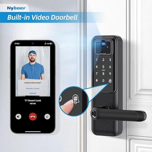 Cerradura de puerta inteligente con video WiFi: cerradura de puerta de huellas dactilares con cámara - Cerradura de puerta de entrada sin llave con mango - Cerradura de puerta digital electrónica - Imagen 3