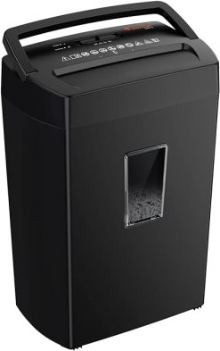Bonsaii Trituradora de papel de corte cruzado de 12 hojas, 5.5 galones para oficina en casa, resistente para papel, tarjetas de crédito, correo, grapas, con ventana transparente, alto nivel de