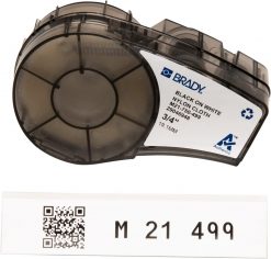 Cinta de nailon B-499 Brady M21-750-499 de 16 pulgadas de largo x 0.75 pulgadas de ancho para impresión en negro sobre blanco, para etiquetadoras BMP21, ID PAL y LABPAL, Negro/Blanco, 1