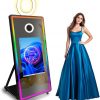 Cabina de fotos con espejo mágico, pantalla táctil de 32 pulgadas, máquina de cabina de fotos de impresión instantánea con luz RGB, estuche de vuelo, máquina portátil de fotomatón de vidrio