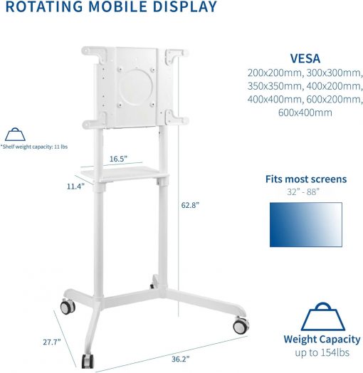 VIVO Carrito de TV móvil premium para pantallas de 32 a 88 pulgadas, estante, ruedas. - Imagen 2