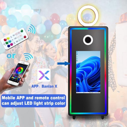 Cabina de fotos con espejo mágico, pantalla táctil de 32 pulgadas, máquina de cabina de fotos de impresión instantánea con luz RGB, estuche de vuelo, máquina portátil de fotomatón de vidrio - Imagen 2