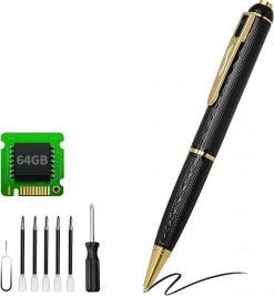 Cámara oculta 64G, mini bolígrafo de cámara, cámara FHD de 1080P, cámara de niñera con batería de 300 minutos, bolígrafo de cámara recargable.