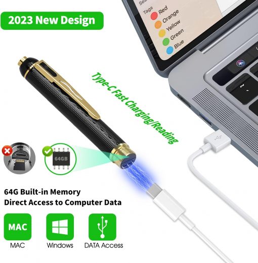 Cámara oculta 64G, mini bolígrafo de cámara, cámara FHD de 1080P, cámara de niñera con batería de 300 minutos, bolígrafo de cámara recargable. - Imagen 2