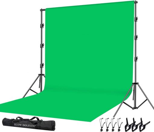 SLOW DOLPHIN Photo Video Studio - Telón de fondo de pantalla verde Chromakey de muselina de algodón 10 x 12 pies con soporte de 10 x 10 pies