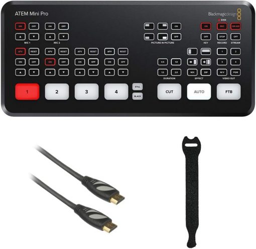 Blackmagic Design ATEM Mini Pro HDMI Live Stream Switcher con cable HDMI de alta velocidad de 6 pies y paquete de 10 correas