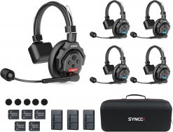 Sistema de intercomunicación inalámbrico con auriculares SYNCO XTALK X5, auriculares inalámbricos dúplex completo de 2,4 GHz con monitoreo en tiempo real