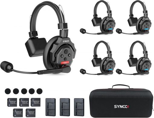 Sistema de intercomunicación inalámbrico con auriculares SYNCO XTALK X5, auriculares inalámbricos dúplex completo de 2,4 GHz con monitoreo en tiempo real