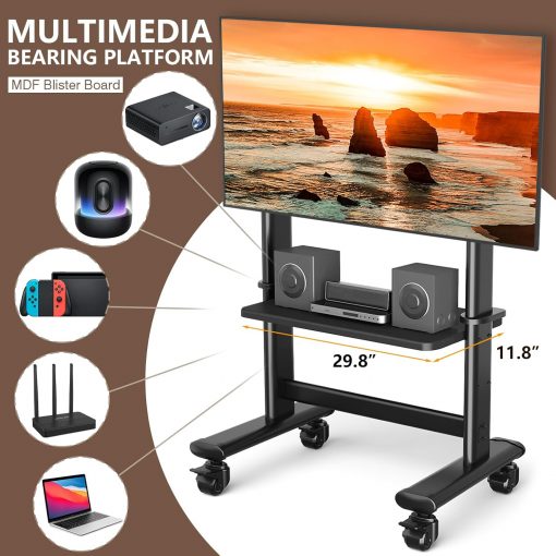 Carrito de TV móvil con ruedas para pantallas LCD LED planas curvadas de hasta 250 libras - Imagen 2