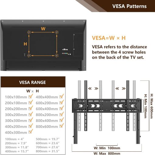 Carrito de TV móvil con ruedas para pantallas LCD LED planas curvadas de hasta 250 libras - Imagen 4