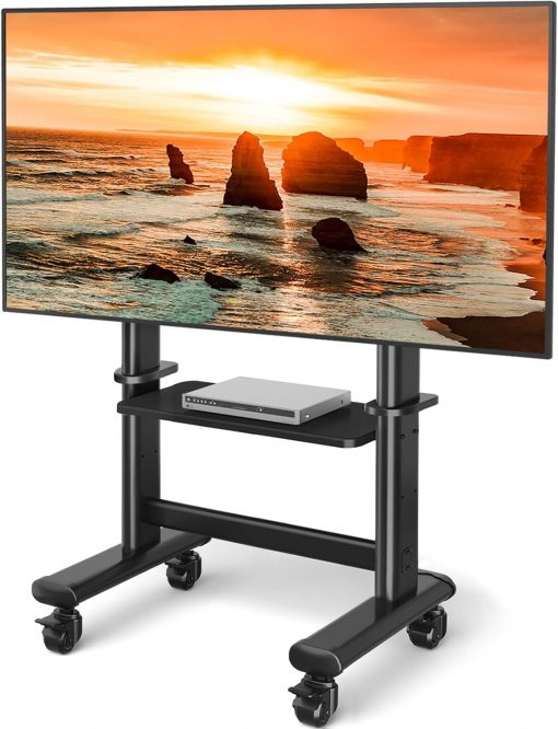 Carrito de TV móvil con ruedas para pantallas LCD LED planas curvadas de hasta 250 libras