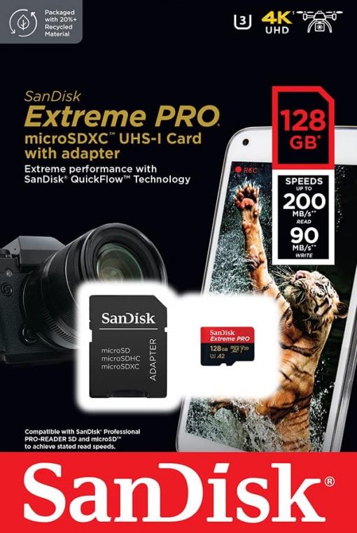 SanDisk Extreme Pro MicroSDXC 128GB + Adaptador SD | 200MB/s Lectura, 90MB/s Escritura | A2 C10 V30 UHS-I - Imagen 2