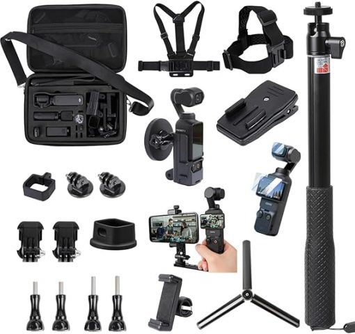 Kit de accesorios 21 en 1 para OSMO Pocket 3, incluye funda rígida, soporte magnético, soporte base de escritorio, selfie stick, trípode, montaje en pecho, soporte para teléfono móvil - Imagen 2