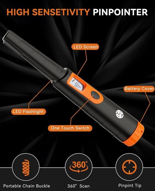 Detector de metales Pinpointer para adultos y niños, totalmente impermeable, detección de 360°, varita puntero de mano con pantalla LCD, 3 modos (zumbador, vibración, sonido) - Imagen 2