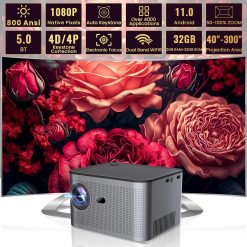 Proyector Nativo 1080P Full HD 4K | 800 ANSI, 18,000 lúmenes | WiFi 6 y Bluetooth 5.0 | Sistema Android OS 11.0 integrado | Ideal para interiores y exteriores | Compatible con TV, PC y más.